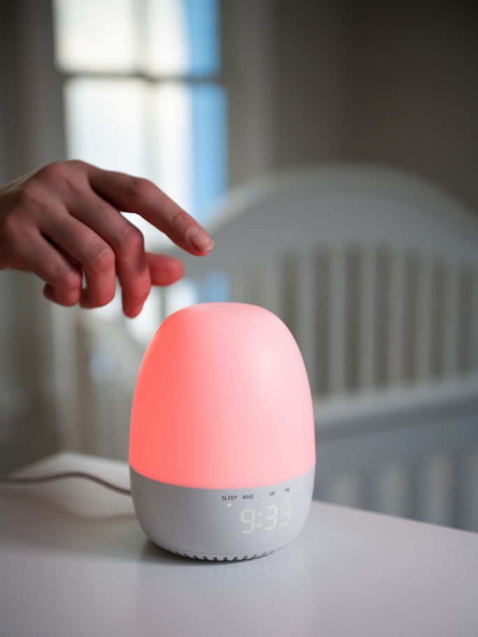 Close up of light to rise sound machine