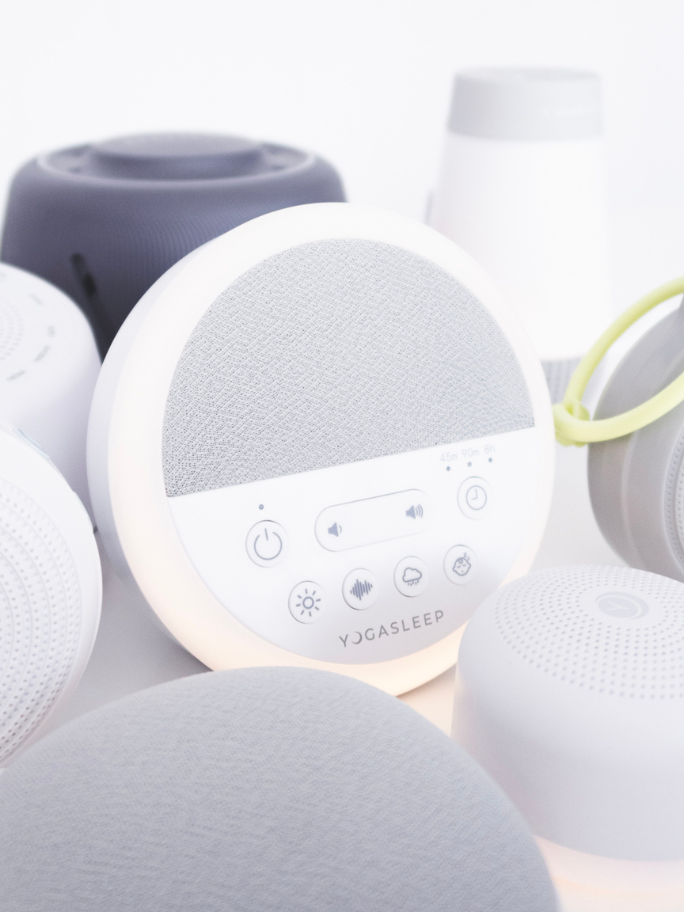 Selection of white noise machines with soft glow