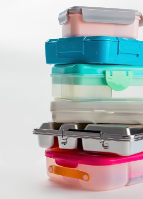 Stack of different lunchboxes