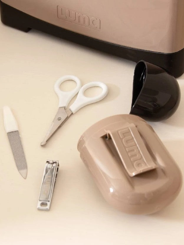 Baby nail care items including nail file, clippers, scissors and case