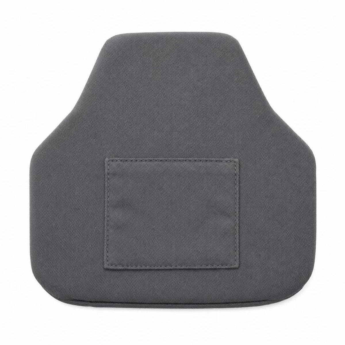 A dark gray fabric lumbar support pillow with a stitched rectangular patch on the front, shown against a plain white background.