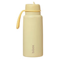 Yellow water bottle with a handle on a white background