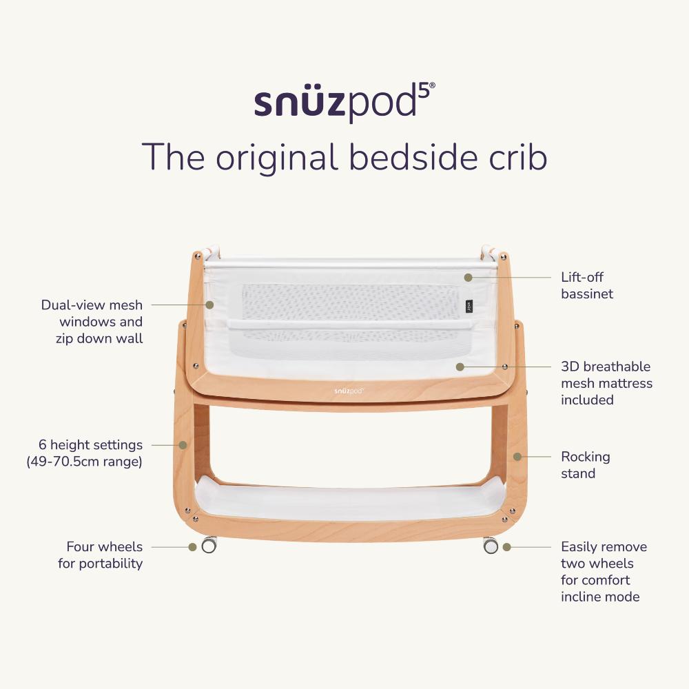 SnuzPod5 Bedside Bassinet - Cashmere