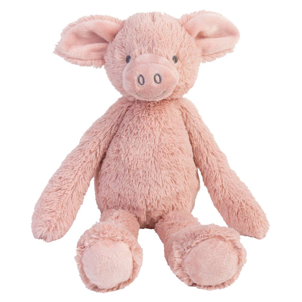 A pink Happy Horse Pig Perry soft toy on a white background. 