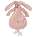 A pink Happy Horse soft, cuddly Rabbit comforter on a white background. 