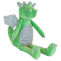 A green Happy Horse magical dragon soft toy on a white background. 