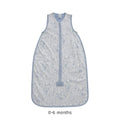 Blue Woodland print baby sleeping bag on a white background