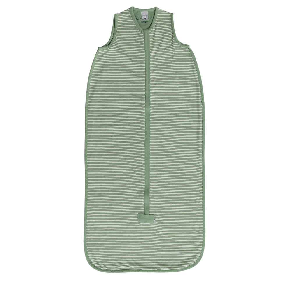 Green/Cream striped Sleeveless sleeping bag on a white background
