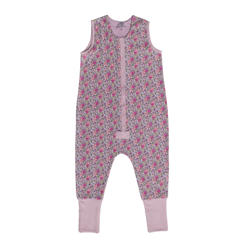Purple Floral baby sleep suit on a white background