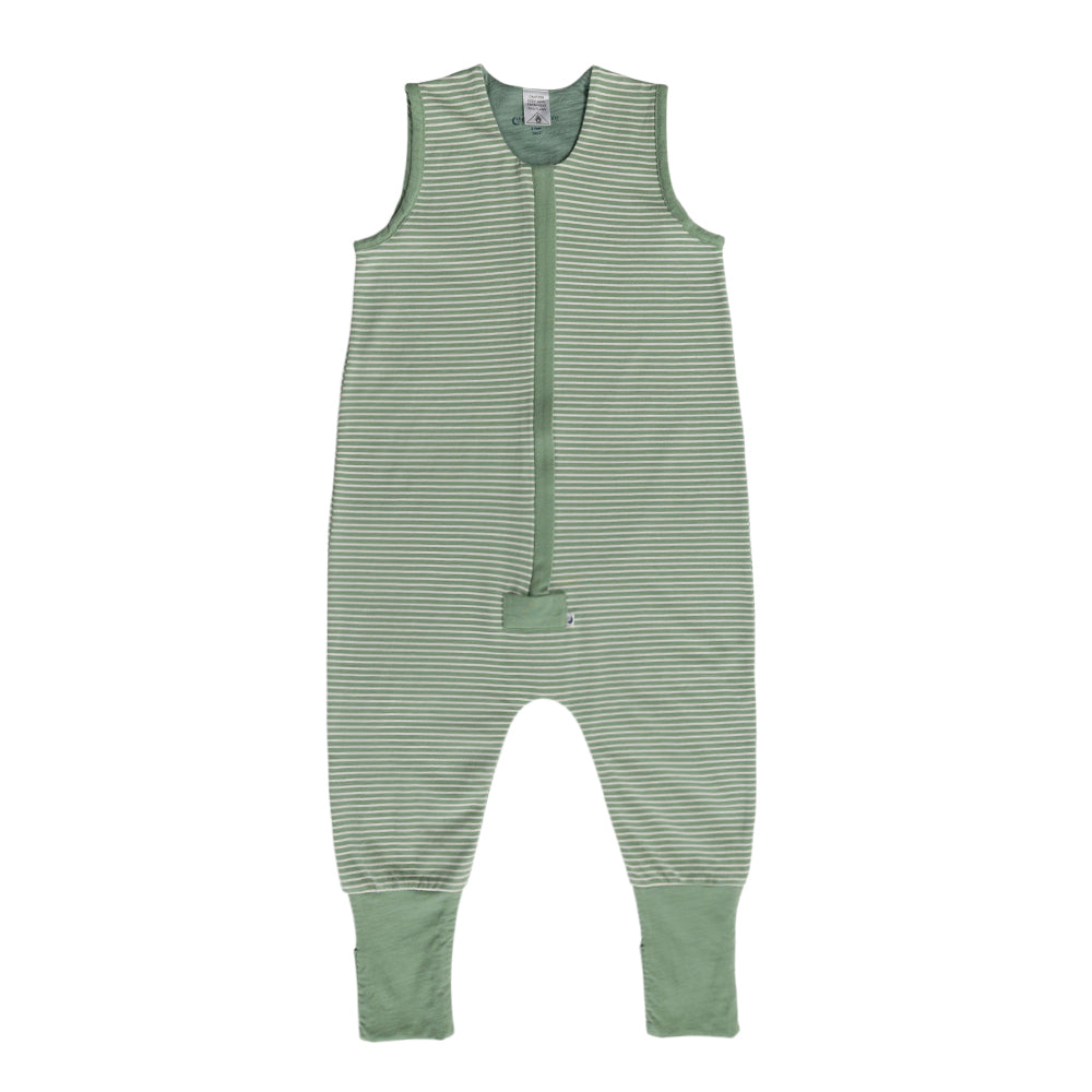 Green Stripe baby sleep suit on a white background