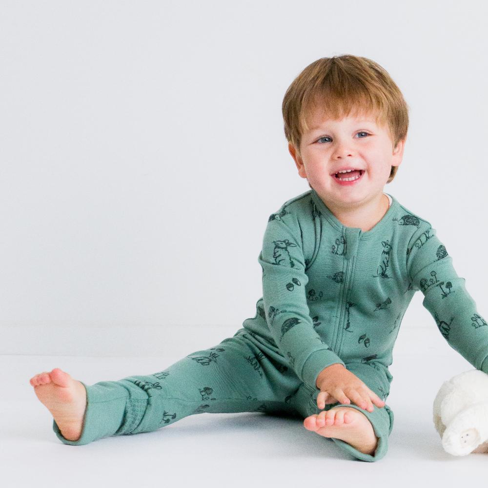 Premium Merino Zipsuit with Grip Soles - Greenwood Forest