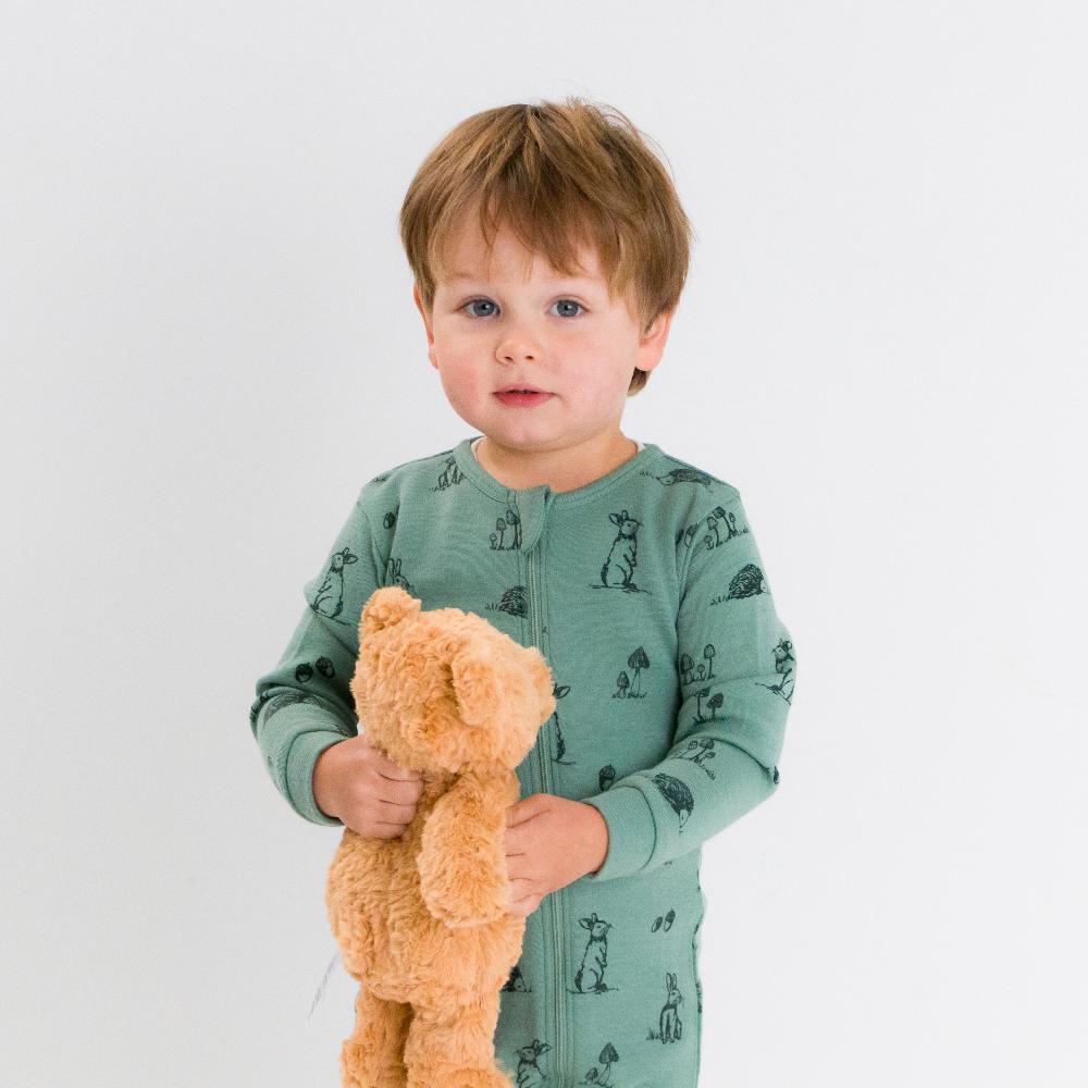 Premium Merino Zipsuit with Grip Soles - Greenwood Forest