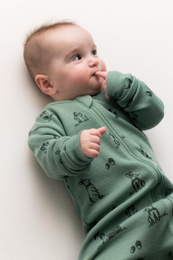 Premium Merino Zipsuit with Grip Soles - Greenwood Forest