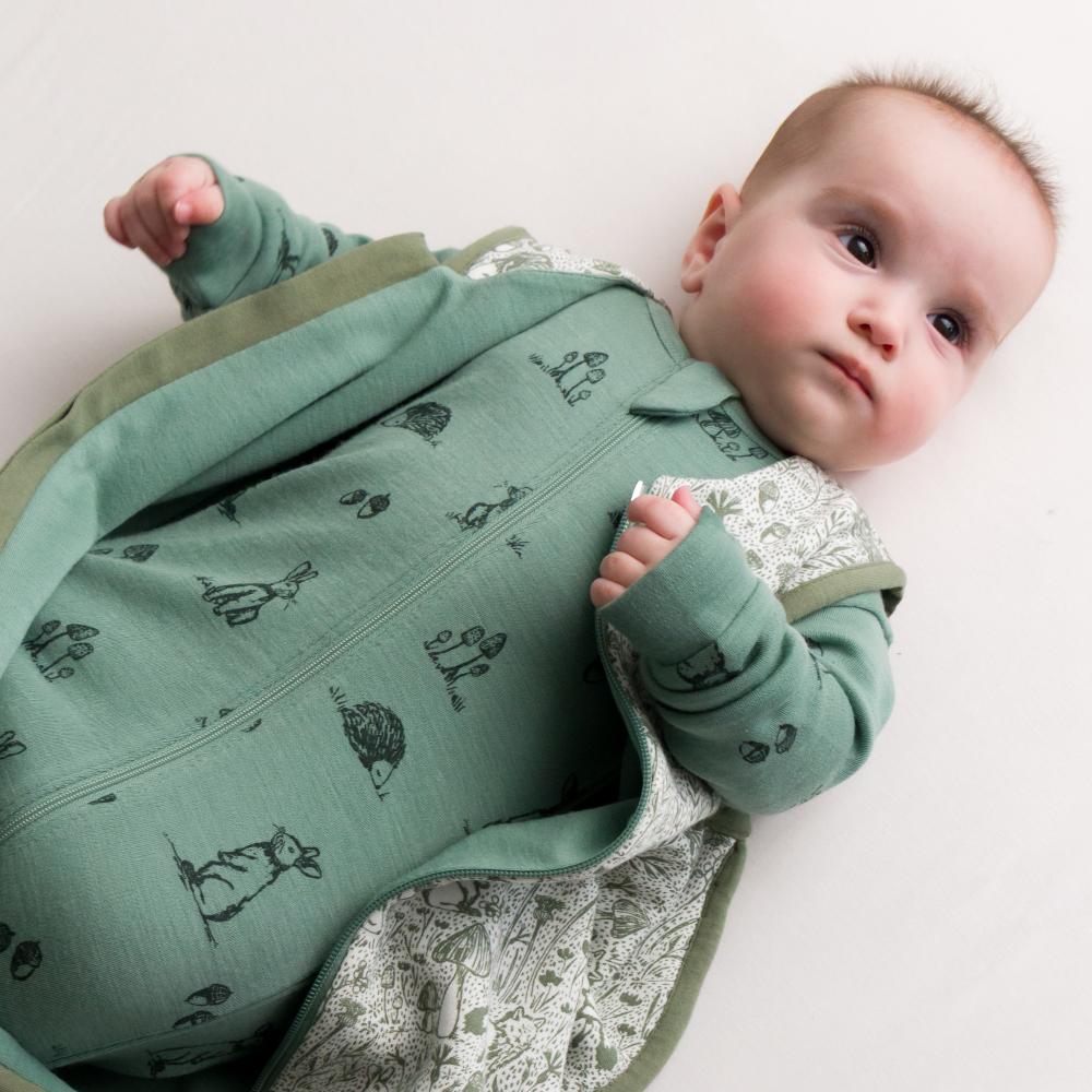 Premium Merino Zipsuit with Grip Soles - Greenwood Forest
