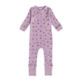 Purple Floral print merino zipsuit on a white background