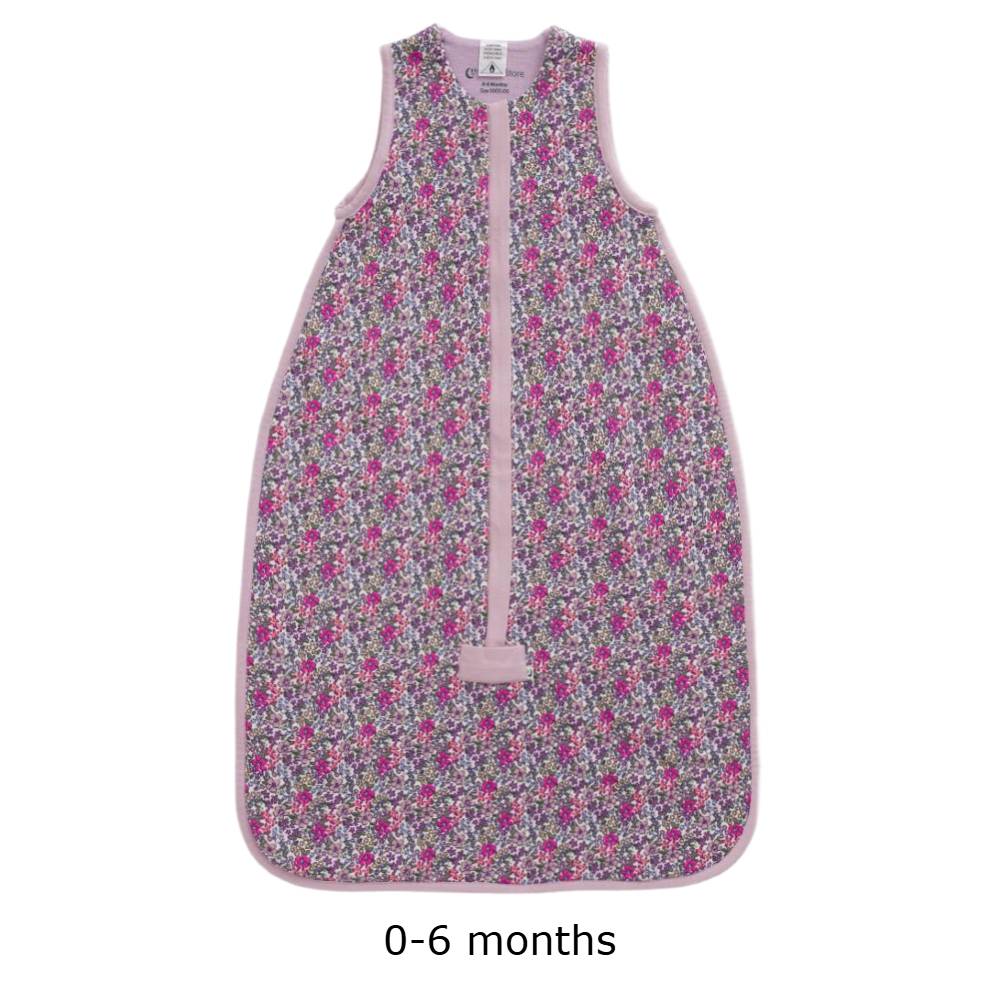 Merino Purple Floral Sleeping Bag on a white background
