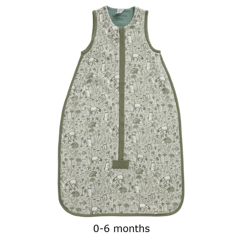 Merino Green Woodland Print Sleeping Bag on a white background