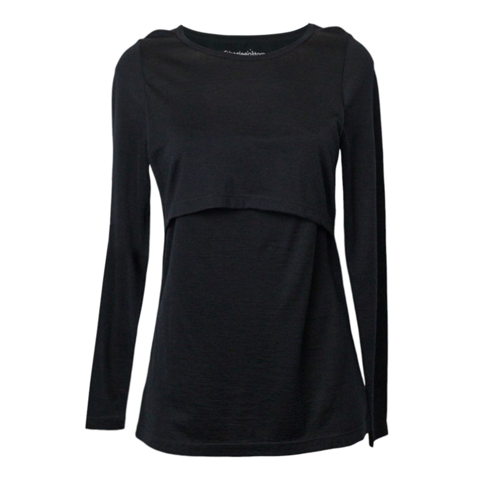 Black breastfeeding merino top on a white background