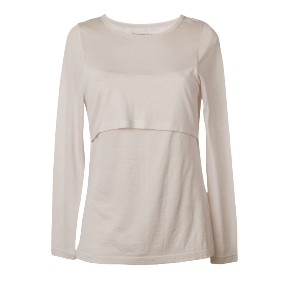 Cream breastfeeding merino top on a white background