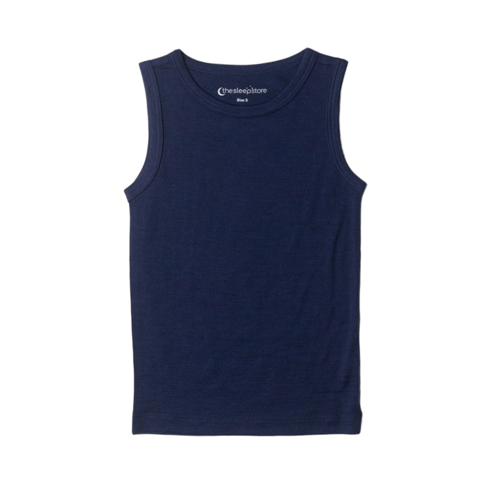 Navy Merino Singlet on a white background