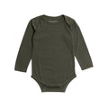 Green merino long sleeve bodysuit on a white background