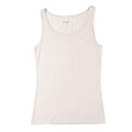 A light white tank top with a wide scoop neck, displayed flat against a solid white background.