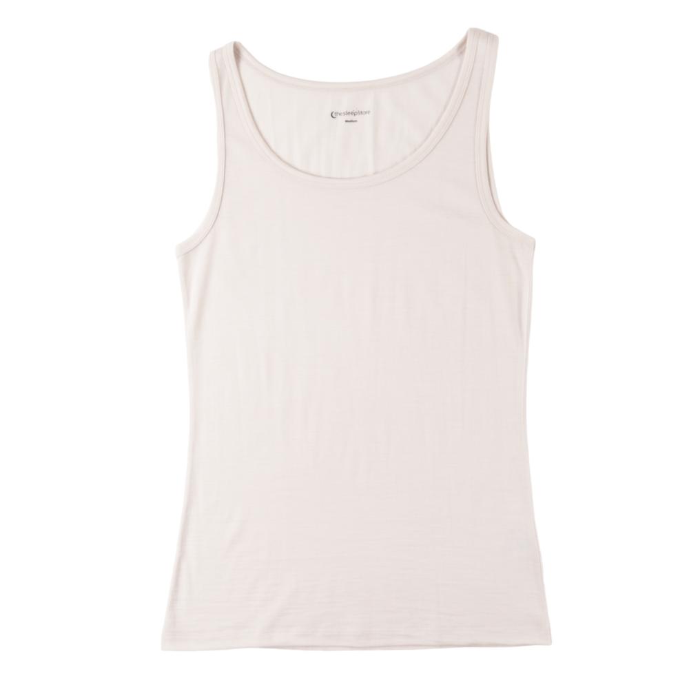 A light white tank top with a wide scoop neck, displayed flat against a solid white background.