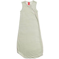 A sleeveless, light sage green sleep sack with a diagonal zipper, shown flat against a white background.