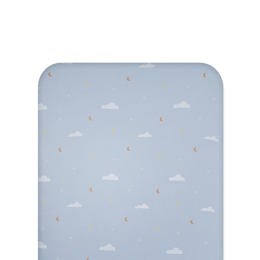 Blue Sky patterned fitted sheet on white background