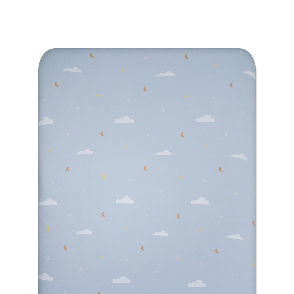 Blue Sky patterned fitted sheet on white background