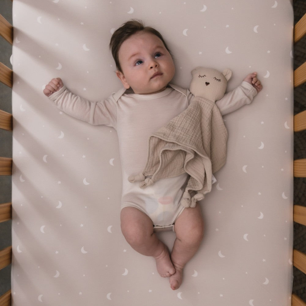 Grey Sky patterned fitted sheet on white background