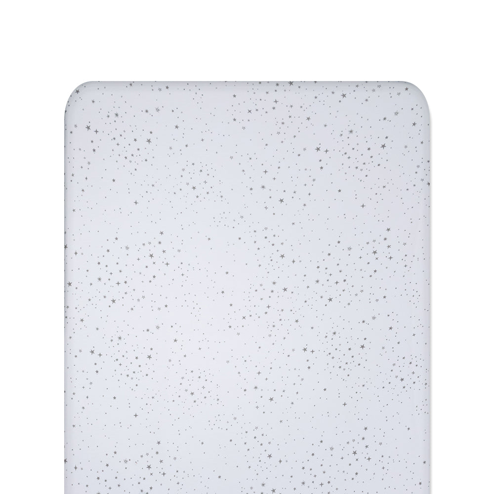 White with Grey Star fitted sheet on white background