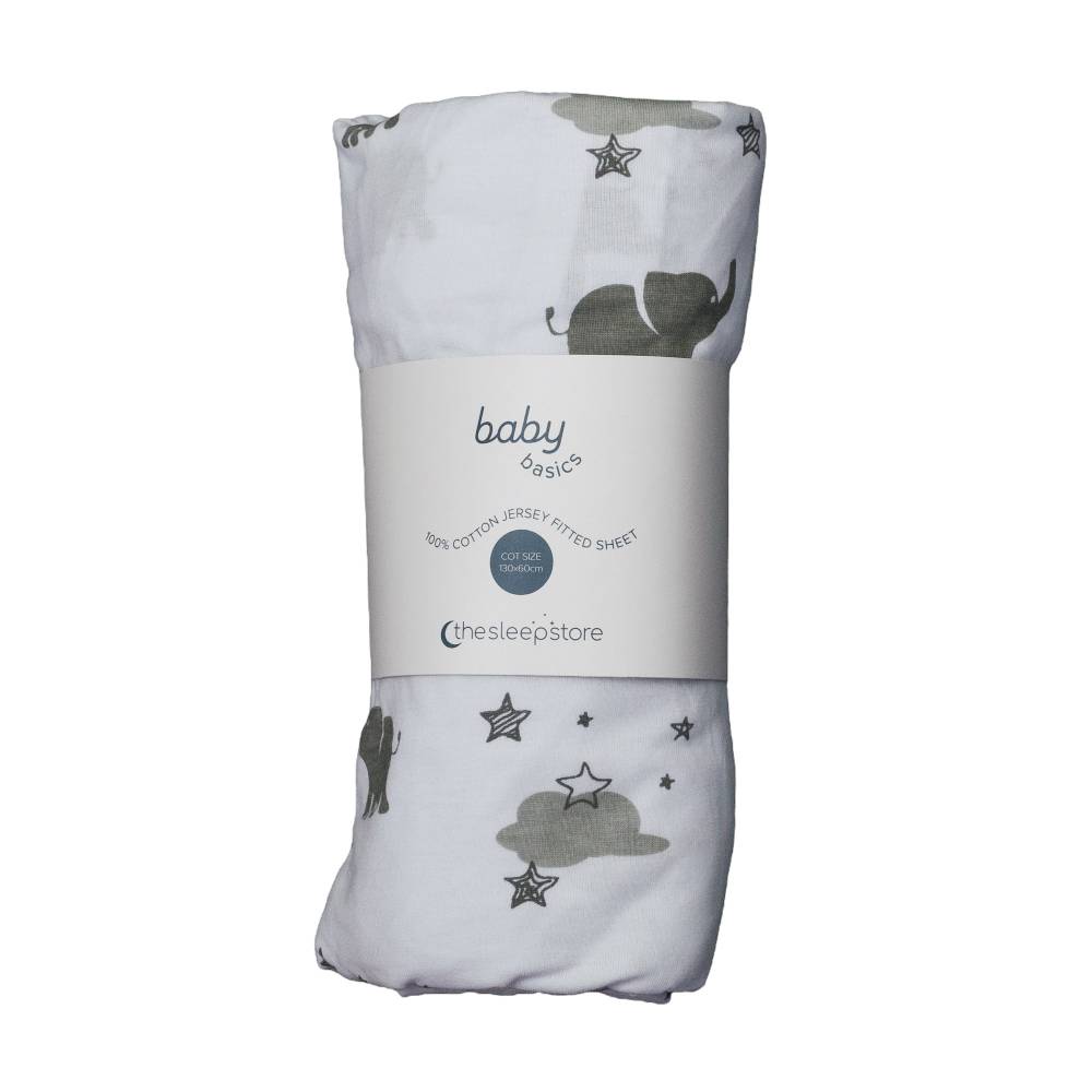 Grey Elephant fitted sheet on white background