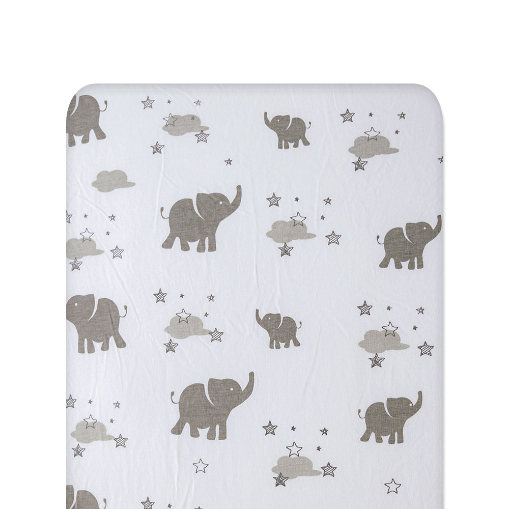 Grey Elephant fitted sheet on white background