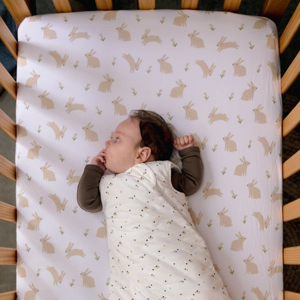 Milk Bunny fitted sheet on white background