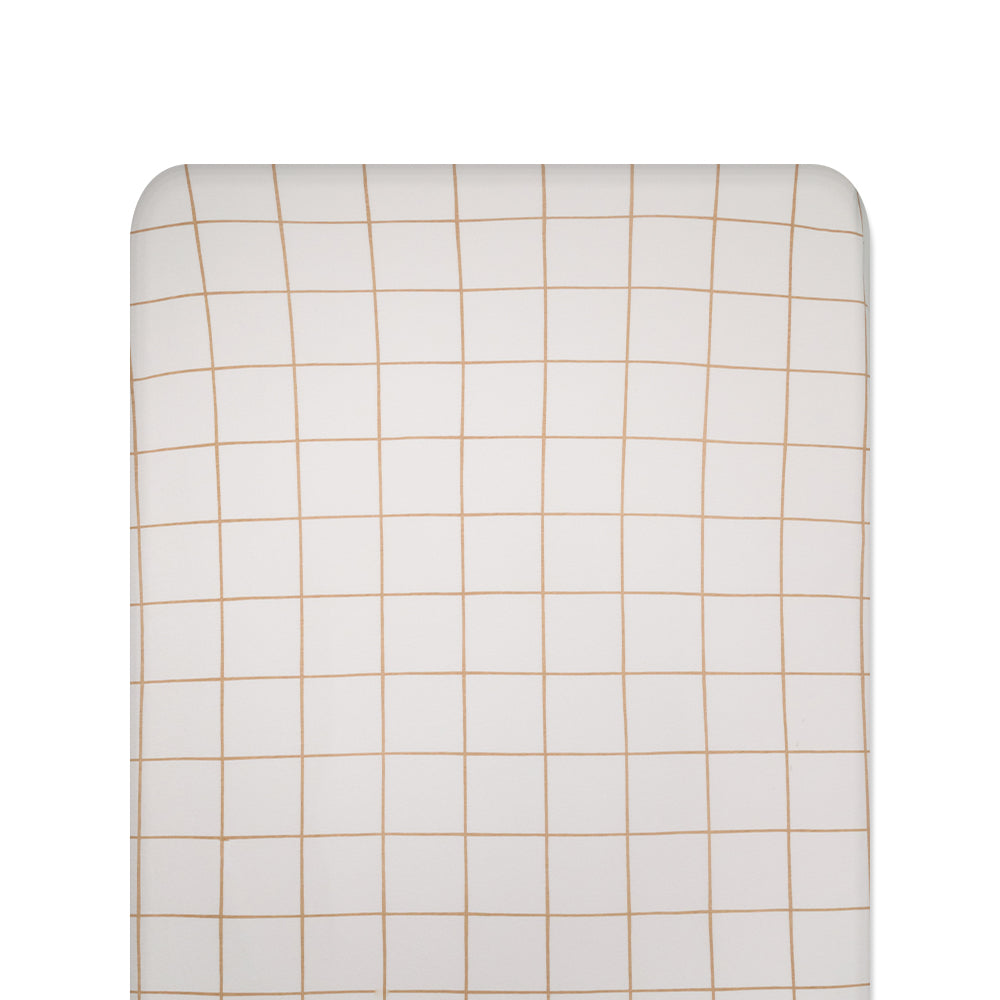 Tan Checker fitted sheet on white background