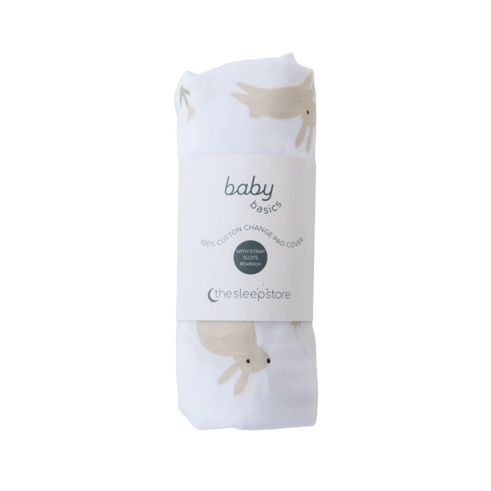 Baby basics change pad cover with animal design on a white background