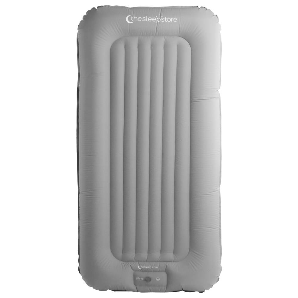 The Sleep Store Dream Inflatable Kids Travel Bed, Grey in colour on a White background. 