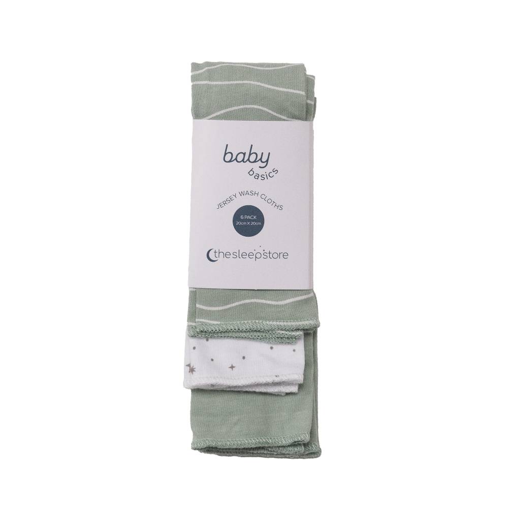 Pack of baby washcloths with a visible brand label on a white background