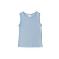 Light blue organic cotton singlet on a white background