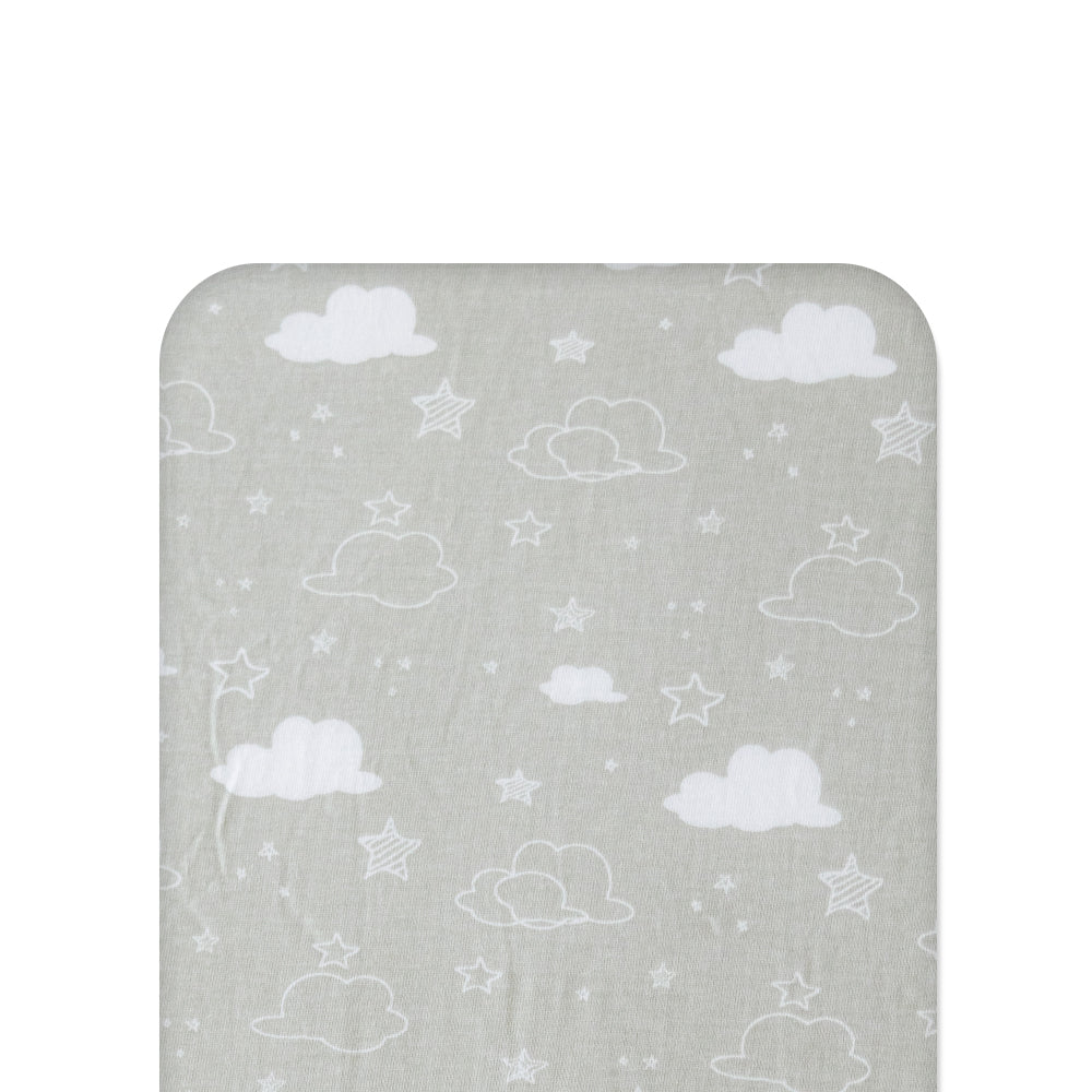 Cloud patterned fitted sheet on white background