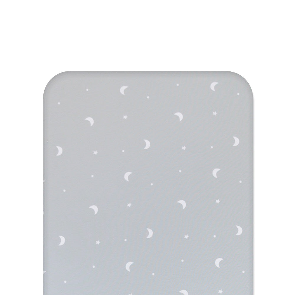 Grey moon fitted sheet on white background