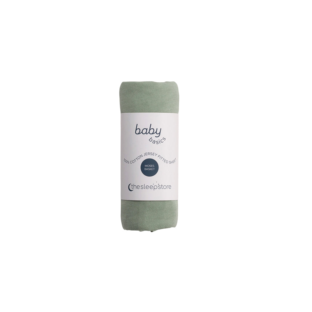 Green fitted sheet on white background