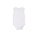 White organic cotton sleeveless bodysuit on a white background