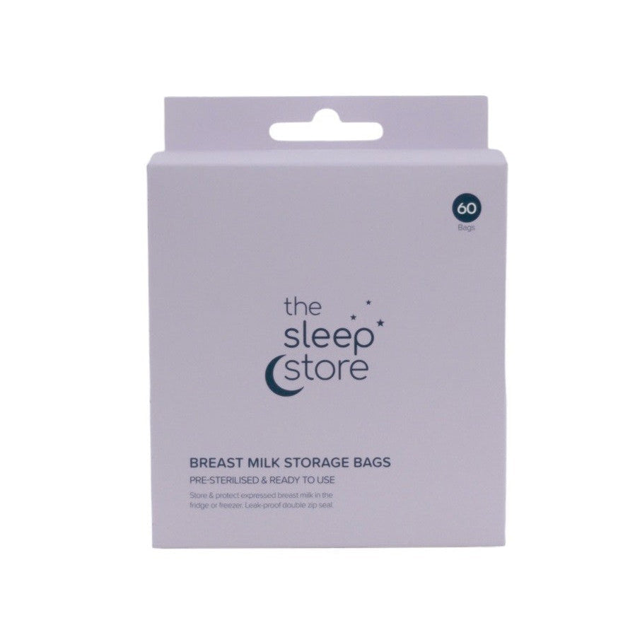 Pack of 60 breast milk storage bags from The Sleep Store on a white background