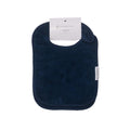 Navy blue cotton terry towelling classic bib with a Sleep Store brand tag on a white background