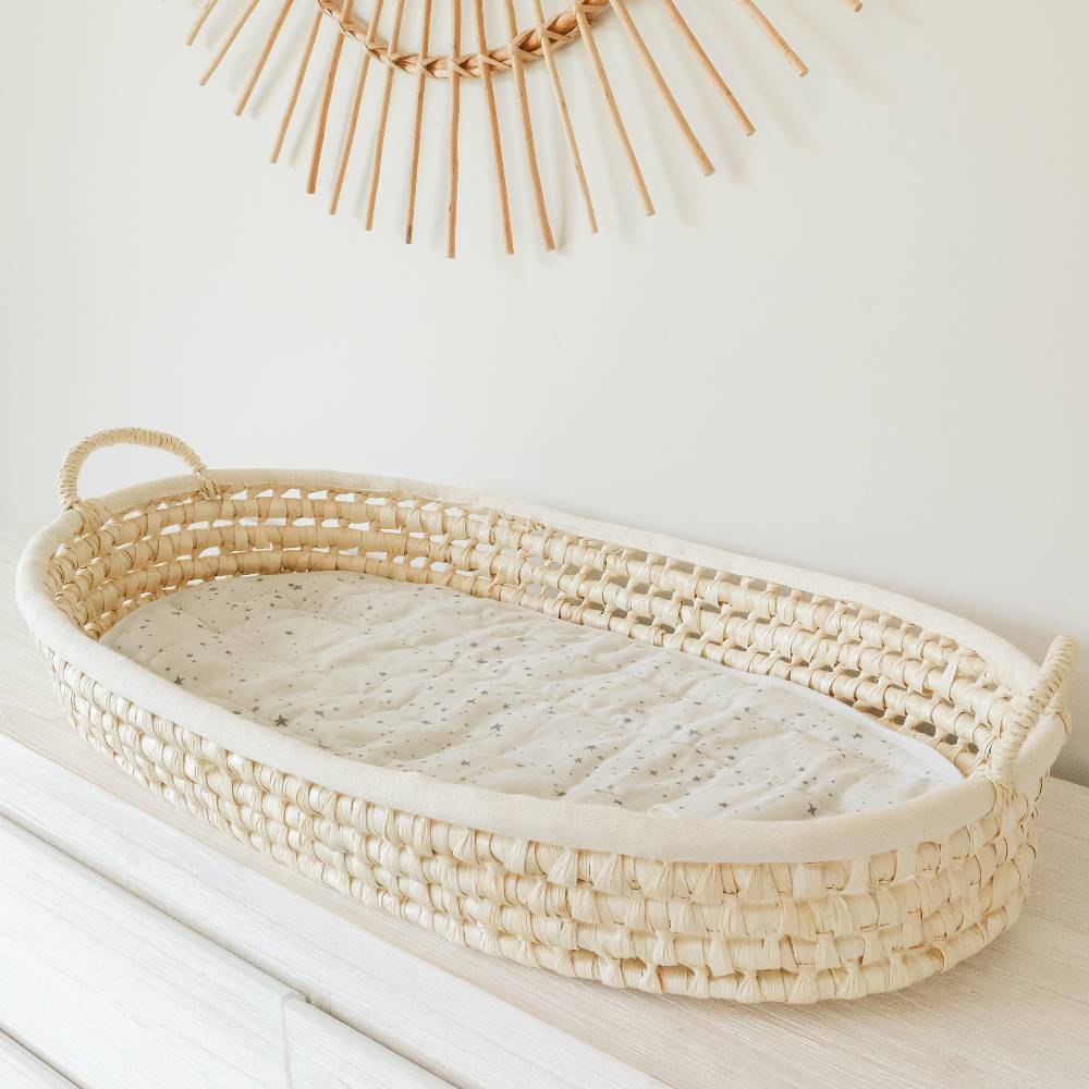 Quilted Change Basket Pad - Dove Stars
