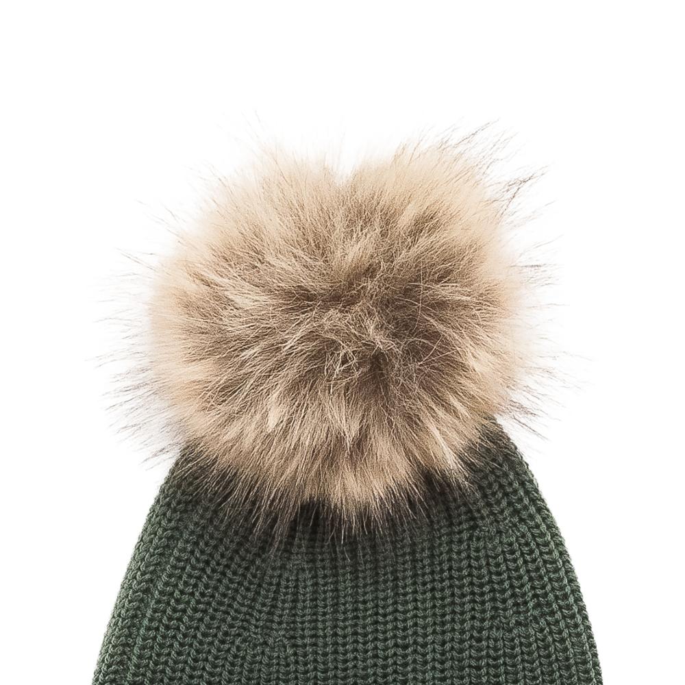 Merino Knit Pompom Beanie - Dark Green