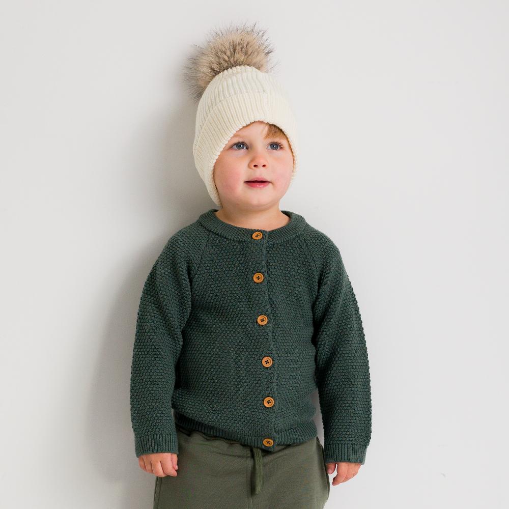 Merino Knit Pompom Beanie - Natural