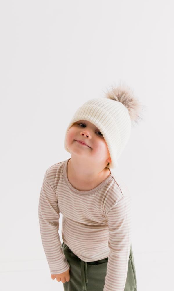 Merino Knit Pompom Beanie - Natural